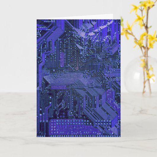 Blue Cyber Circuit Board Tech Art Electronics Kaart (Gele Bloem)