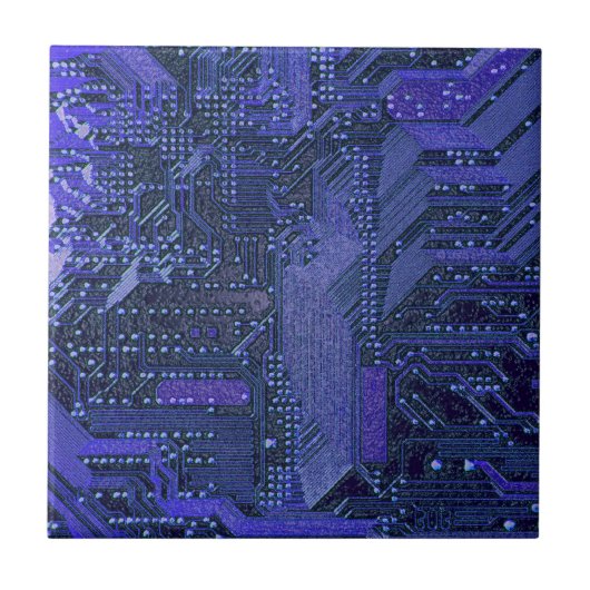 Blue Cyber Circuit Board Tech Art Electronics Tegeltje (Voorkant)
