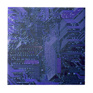 Blue Cyber Circuit Board Tech Art Electronics Tegeltje