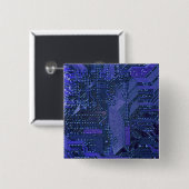 Blue Cyber Circuit Board Tech Art Electronics Vierkante Button 5,1 Cm (Voorkant /achterkant)