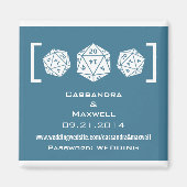 Blue D20 Dice Gamer Mariage Info Magnet v2 (Devant)