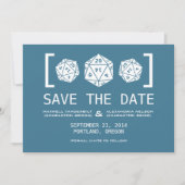 Blue D20 Dice Gamer Save the Date Invite (Voorkant)