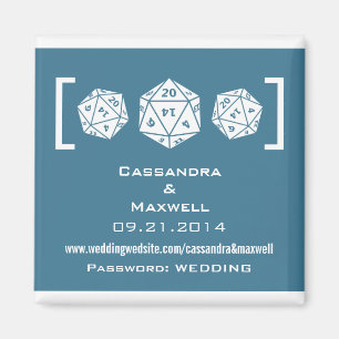 Blue D20 Dice Gamer Wedding Info Magnet v2 Magneet