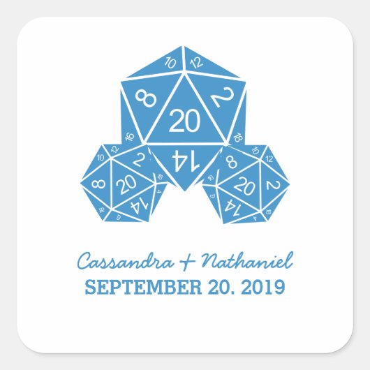 Blue D20 Dice Wedding Stickers (Voorkant)
