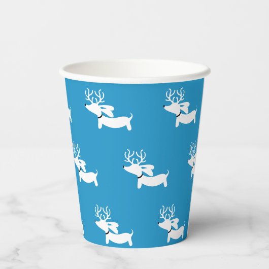 Blue Dachshund thema kerstfeest Papieren Bekers (Achterkant)
