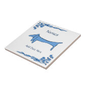 Blue Dachshund Tile, Dutch Kijk, Personalize Tegeltje (Zijkant)