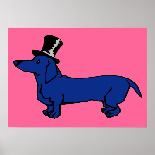 Blue Dachshund Top Hat Poster (Voorkant)
