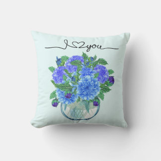 Blue Dahlia Bouquet Pillow Kussen