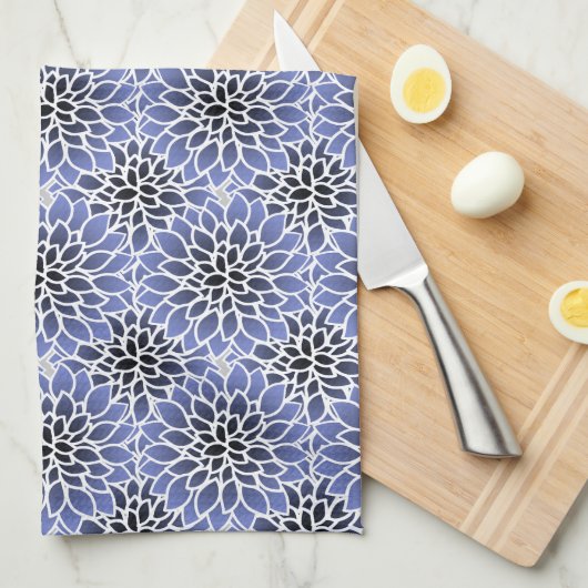 Blue Dahlia Floral Pattern Theedoek (Quarter Fold)
