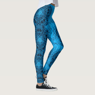 BLUE DAHLIA FLOWERS Abstract Floral Leggings