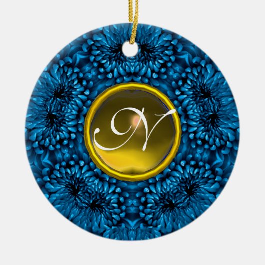 BLUE DAHLIA GEEL TOPAZ MONOGRAM KERAMISCH ORNAMENT (Voorkant)