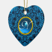 BLUE DAHLIA SAPPHIRE MONOGRAM Heart Keramisch Ornament (Links)