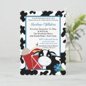 Blue Dairy Cow Boy Baby shower Invitation Die Cut (Debout devant)