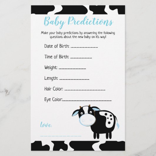 Blue Dairy Koe Boerderij Baby shower Prediction Ka (Voorkant)