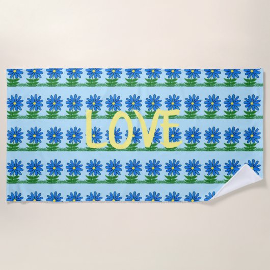 Blue Daisies Beach Handdoek (Voorkant)