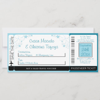 Blue Daisies Boarding Pass Trouwuitnodiging Kaart