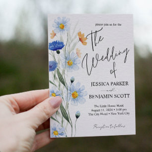 Blue Daisies Floral Wedding Kaart