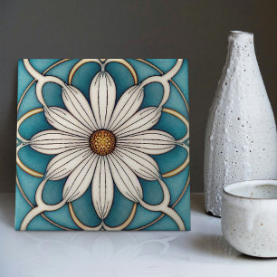 Blue Daisy Art Deco Floral Wall Decor Art Tegeltje