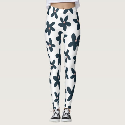 Blue Daisy Bloemen Schattigee Workout Hardlopen Leggings (Voorkant)