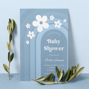 Blue Daisy Boho Rainbow Ombre 70s Baby shower Kaart