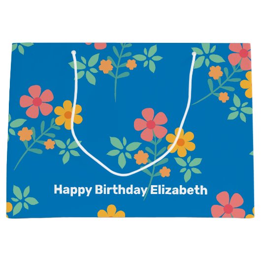 Blue Daisy  Bouquet Pattern Gepersonaliseerd Groot Cadeauzakje (Voorkant)