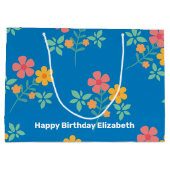 Blue Daisy Bouquet Pattern Gepersonaliseerd Groot Cadeauzakje (Achterkant)