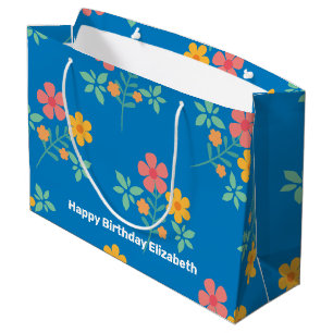 Blue Daisy  Bouquet Pattern Gepersonaliseerd Groot Cadeauzakje