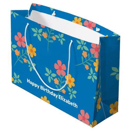Blue Daisy Bouquet Pattern Gepersonaliseerd Groot Cadeauzakje (Achterkant Gekanteld)