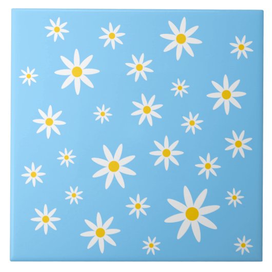 Blue Daisy Ceramic Tile Tegeltje (Voorkant)