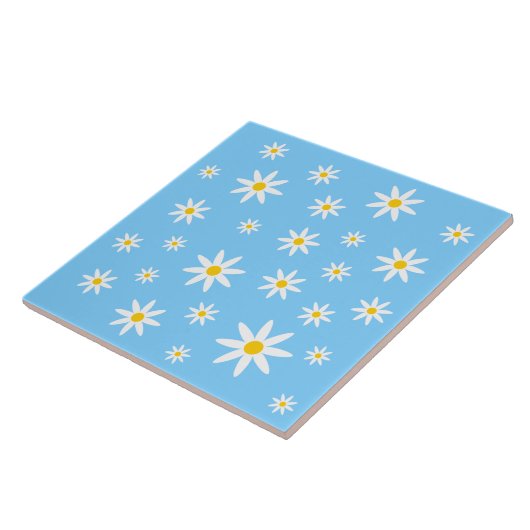 Blue Daisy Ceramic Tile Tegeltje (Zijkant)