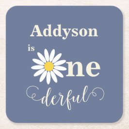 Blue Daisy eerste verjaardag Vierkante Kartonnen Onderzetter