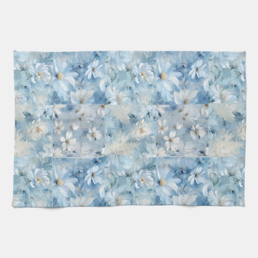 Blue Daisy Floral Patchwork Serviette de cuisine (Horizontal)