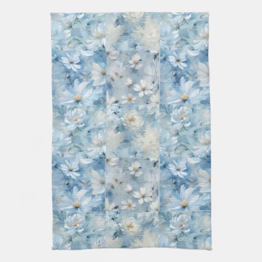 Blue Daisy Floral Patchwork Serviette de cuisine (Vertical)