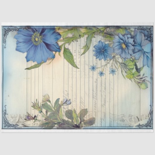 Blue Daisy Flower and scripture ephemera Tissuepapier (Voorkant)