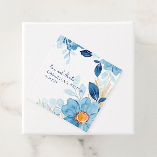 Blue Daisy Flowers Cadeau Label (In situ)