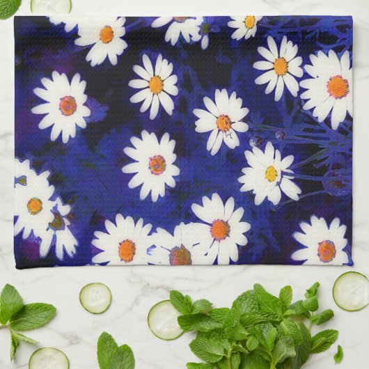 Blue Daisy Garden Art Kitchen Towel Theedoek (Gevouwen)
