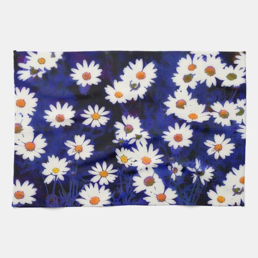 Blue Daisy Garden Art Kitchen Towel Theedoek (Horizontaal)
