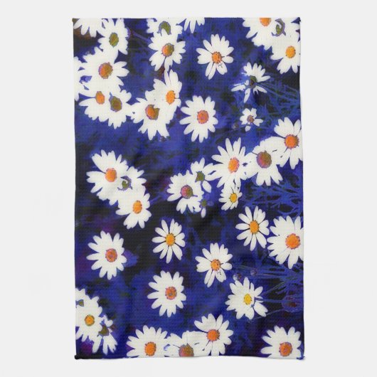 Blue Daisy Garden Art Kitchen Towel Theedoek (Verticaal)