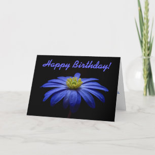 Blue Daisy Gerbera Flower Happy Birthday Kaart