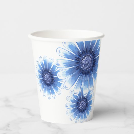 Blue Daisy Paper Cup Papieren Bekers (Voorkant)
