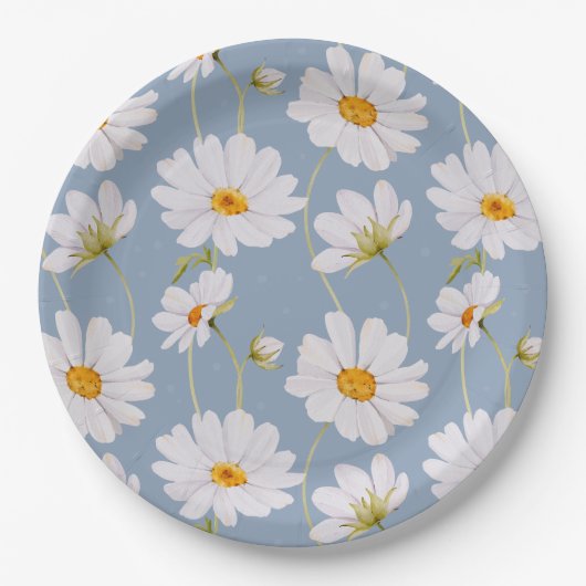 Blue Daisy Paper Plates Papieren Bordje (Voorkant)