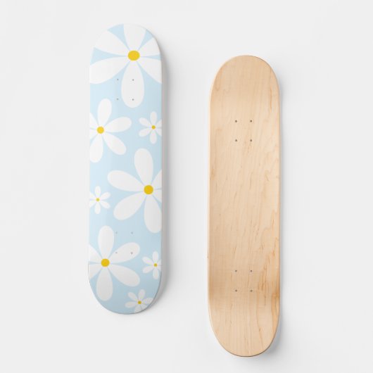 Blue Daisy Pattern Skateboard (Voorkant)