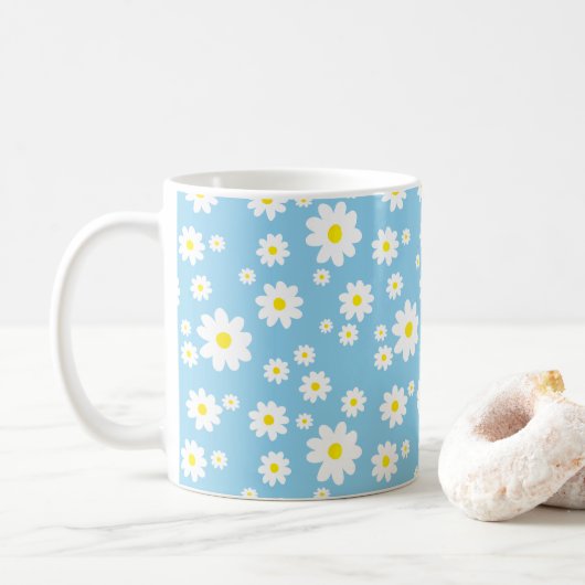 Blue Daisy Pattern Spring Coffee Mok (Met donut)