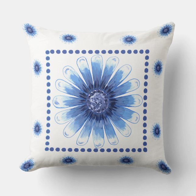 Blue Daisy Pillow Kussen (Voorkant)