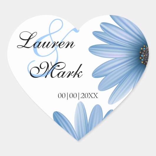 Blue Daisy Save the Date Hart Sticker (Voorkant)