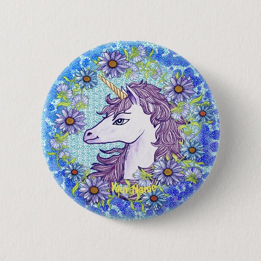 Blue Daisy Unicorn pin Ronde Button 5,7 Cm (Voorkant)
