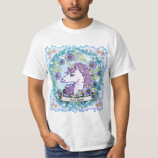 Blue Daisy Unicorn T-shirt (Voorkant)