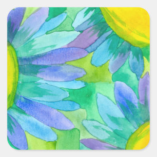 Blue Daisy Waterverf Flowers Vierkante Sticker