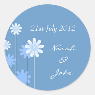 Blue Daisy Wedding Envelope Seal Ronde Sticker