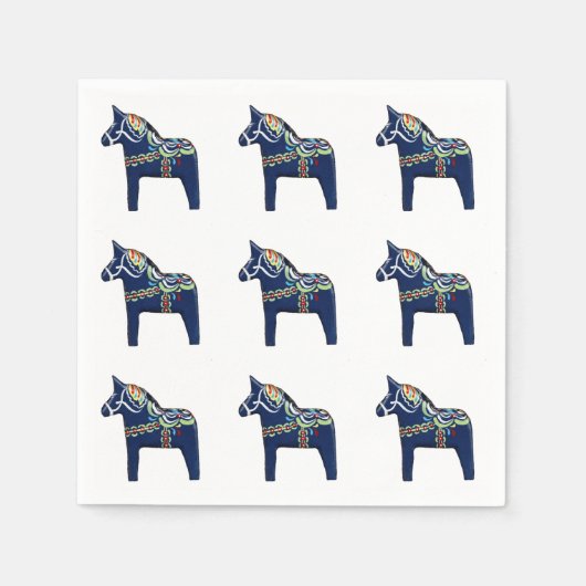Blue Dala Horse Paper Napkins Servetten (Voorkant)